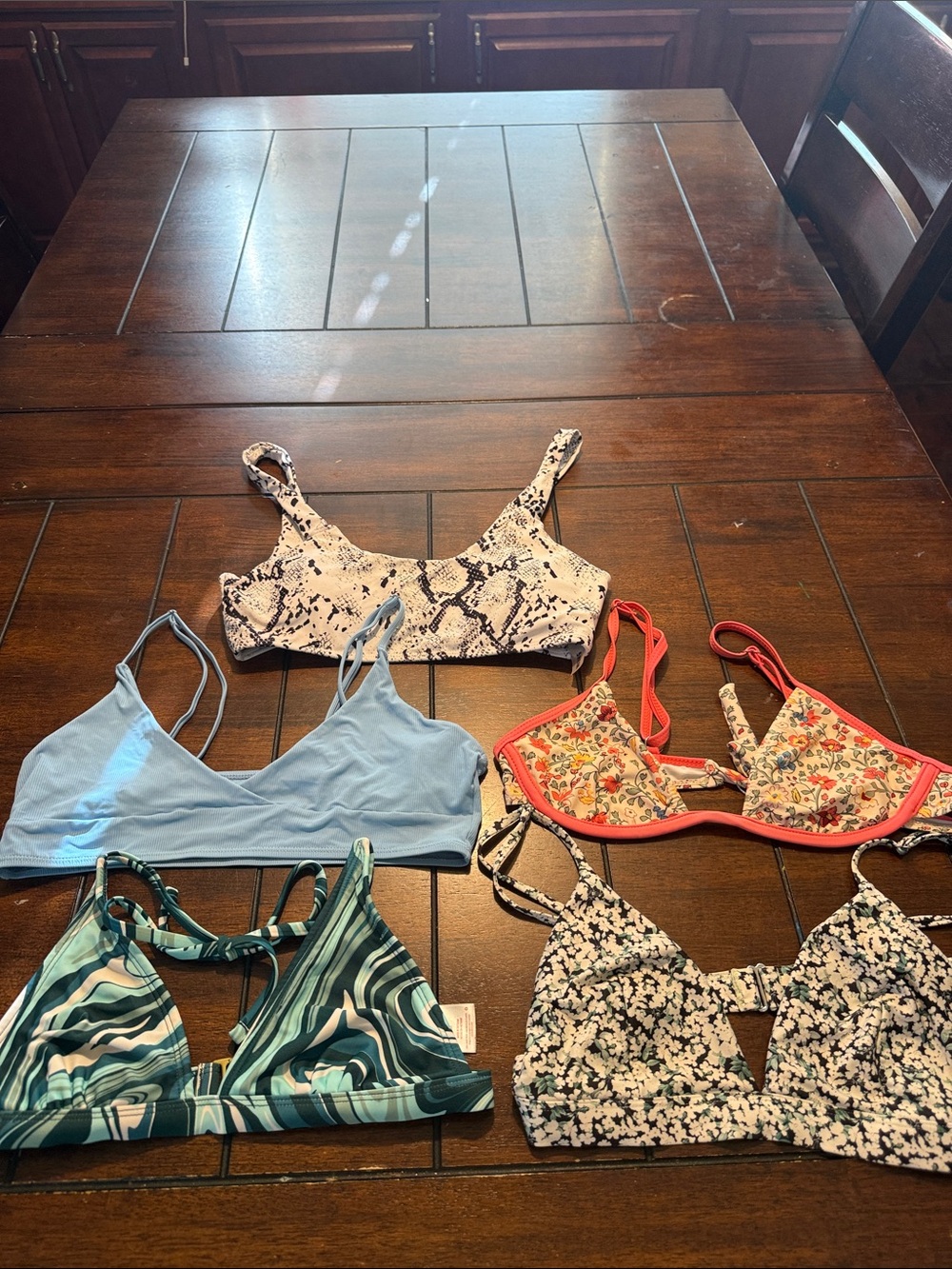 H&M Women's Swim Bralette Set - Light Blue, Teal, Coral, Cream & Black Snake